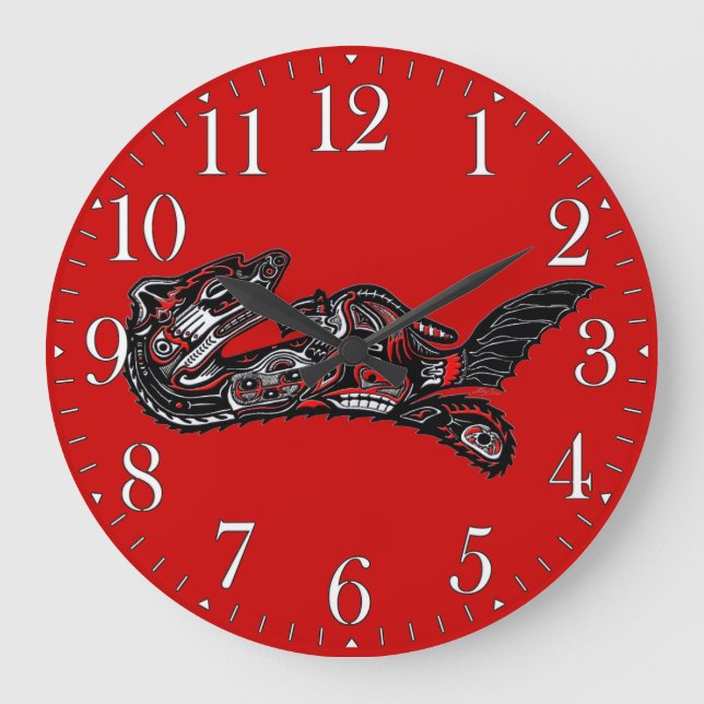 Mutter Otter im haida-Stil und Baby Otter Upper Ar Große Wanduhr (Vorderseite)