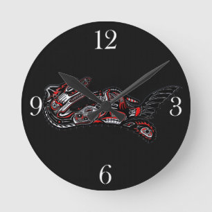 Mutter Otter im haida-Stil und Baby Otter Upper Ar Runde Wanduhr