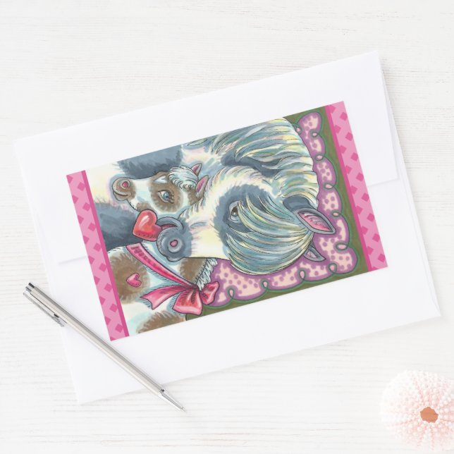 MUTTER PONY & IHR NIEDLICHER VALENTINE FILLY, PFER RECHTECKIGER AUFKLEBER (Umschlag)