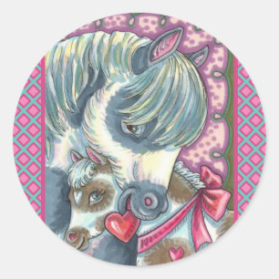 MUTTER PONY & IHR NIEDLICHER VALENTINE FILLY, PFER RUNDER AUFKLEBER