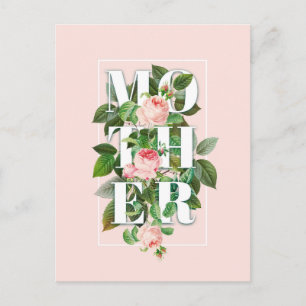 Mutter Rosen und Blätter Pastellrosa Hintergrund Postkarte