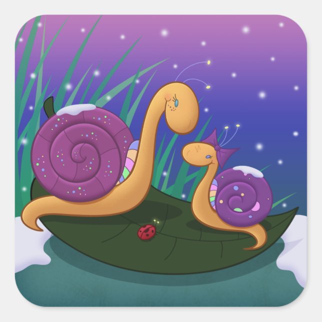 Mutter Schnecke und Tilly Quadratischer Aufkleber (Vorderseite)
