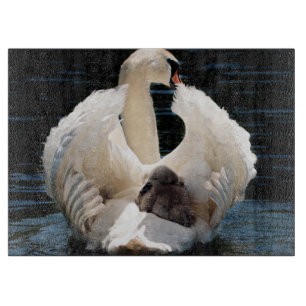 Mutter Schwan mit Cygnets (Babyschwäne) Schneidebrett