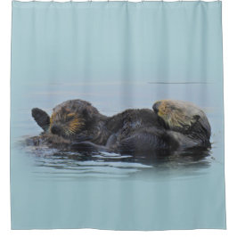 Mutter Seeotter und ihr Baby, Duschvorhang