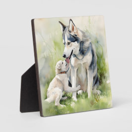 Mutter Sibirische Husky Hund Mama Anstrich Hinterg Fotoplatte
