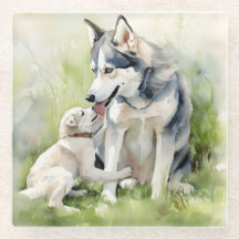 Mutter Sibirische Husky Hund Mama Anstrich Hinterg
