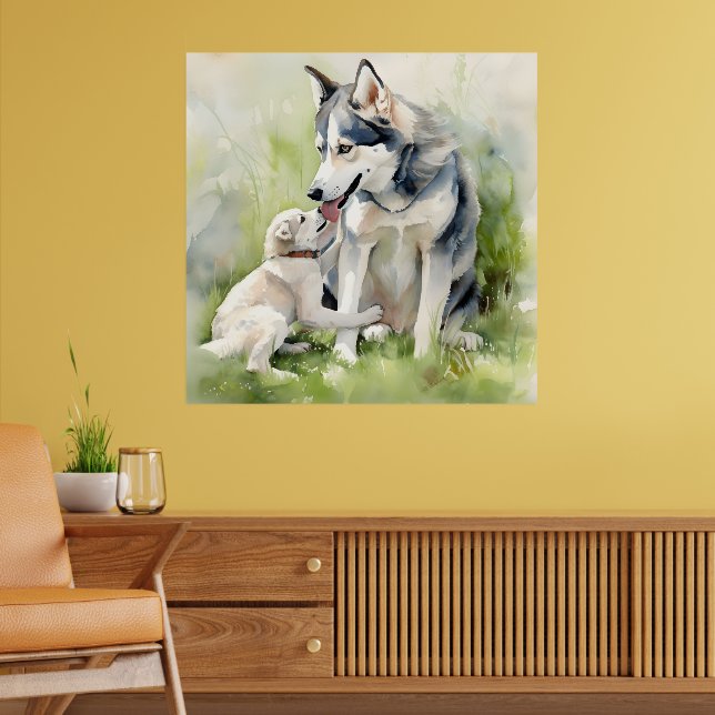 Mutter Sibirische Husky Hund Mama Anstrich Hinterg Poster (Wohnzimmer 2)