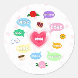 Mütter Tag Beste Mama Word Wolken Königin Kronen L Runder Aufkleber