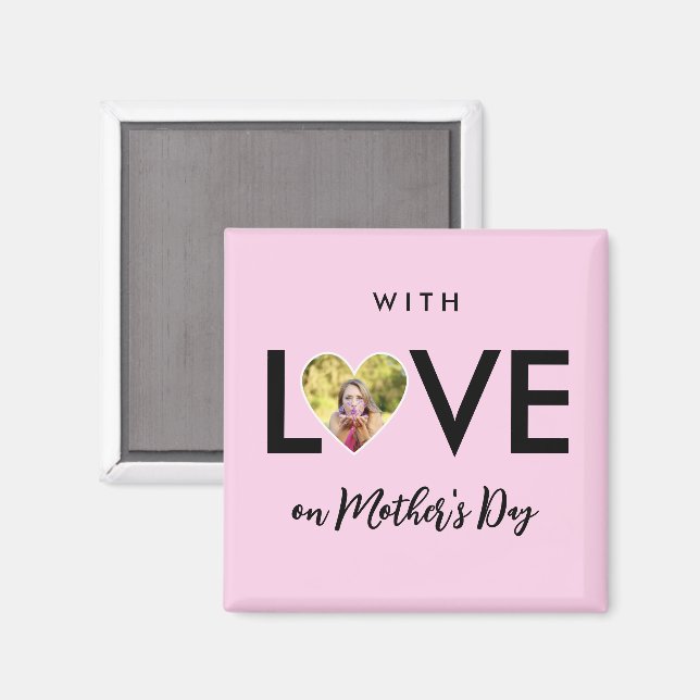 Mütter Tag Custom Foto Rosa Herz Rahmen Magnet (Vorderseite/Rückseite)