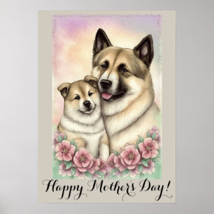 Mütter Tag Niedlich American Akita Hunde Mama Poster