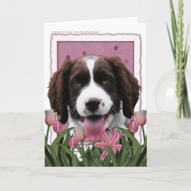 Mutter-Tag - rosa Tulpe-englischer SpringerSpaniel Karte (Vorderseite)