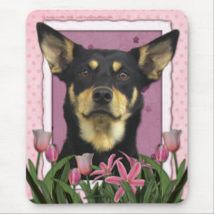 Mutter-Tag - rosa Tulpen - australischer Kelpie Mousepad