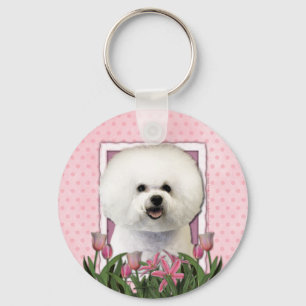 Mutter-Tag - rosa Tulpen - Bichon Frise Schlüsselanhänger