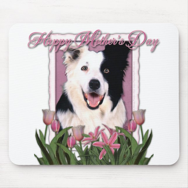 Mutter-Tag - rosa Tulpen - Border-Collie Mousepad (Vorne)