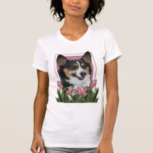 Mutter-Tag - rosa Tulpen - Corgi T-Shirt