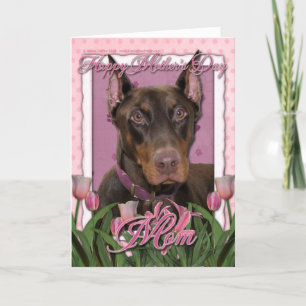 Mutter-Tag - rosa Tulpen - Dobermann - Rot - Karte