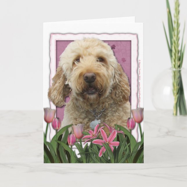 Mutter-Tag - rosa Tulpen - GoldenDoodle Karte (Vorderseite)