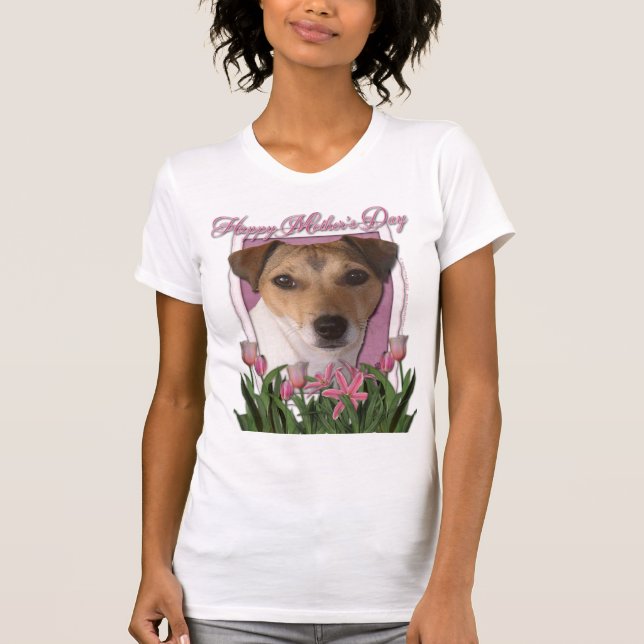Mutter-Tag - rosa Tulpen - Jack Russell T-Shirt (Vorderseite)