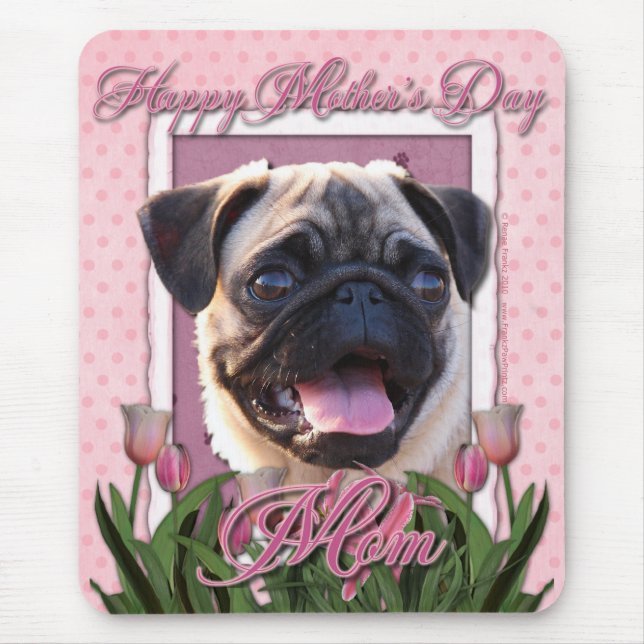Mutter-Tag - rosa Tulpen - Mops Mousepad (Vorne)