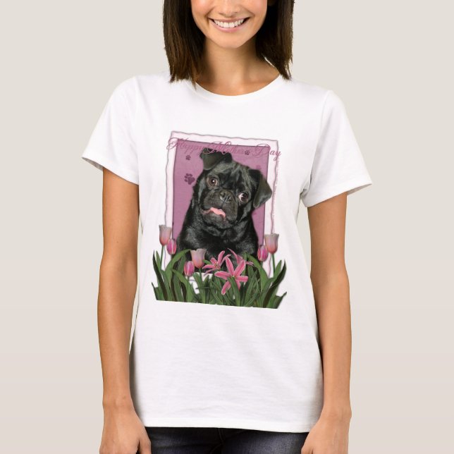 Mutter-Tag - rosa Tulpen - Mops - Ruffy T-Shirt (Vorderseite)