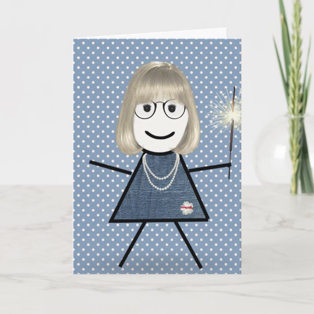 Mutter-Tag-Strichfigur-Mädchen mit Sparkler Karte (Vorderseite)