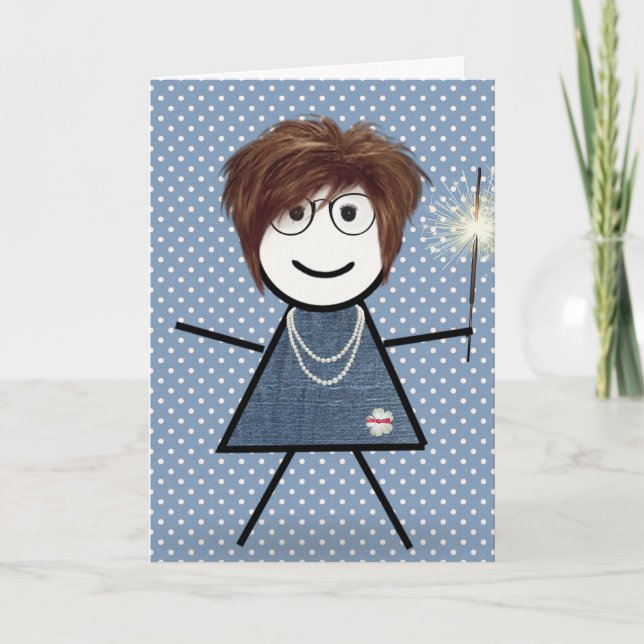 Mutter-Tag-Strichfigur-Mädchen mit Sparkler Karte (Vorderseite)
