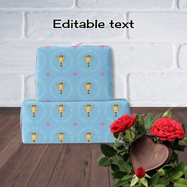 Mütter Tag Trophäe benutzerdefinierte Text blau Geschenkpapier (Von Creator hochgeladen)