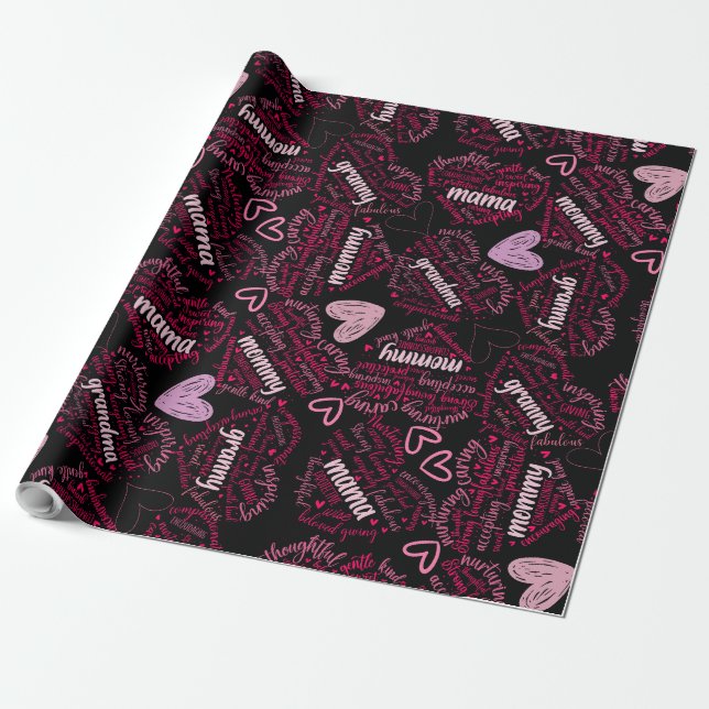 Mutter Tage Herz 01.Pink Black BG Geschenkpapier (Ungerollt)