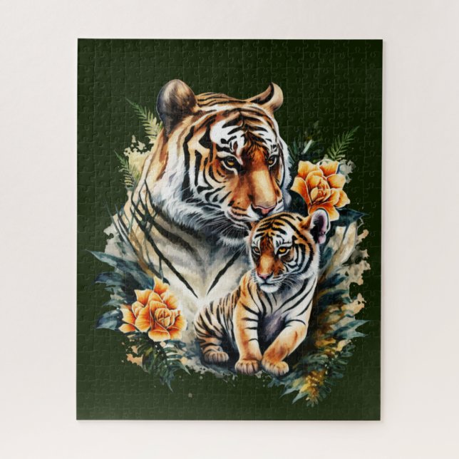 Mutter Tiger mit ihrem Cub Puzzle (Vertikal)