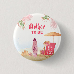 Mutter-To-Be Aloha-Surfbrett-Strand-Baby-Party Button
