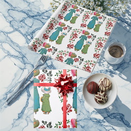 Mutter Tochter Duo Rote Rosen Blumengrün Geschenkpapier