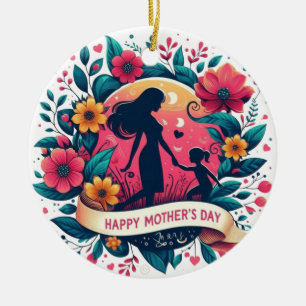 Mutter & Tochter Silhouette Floral Muttertag Keramik Ornament