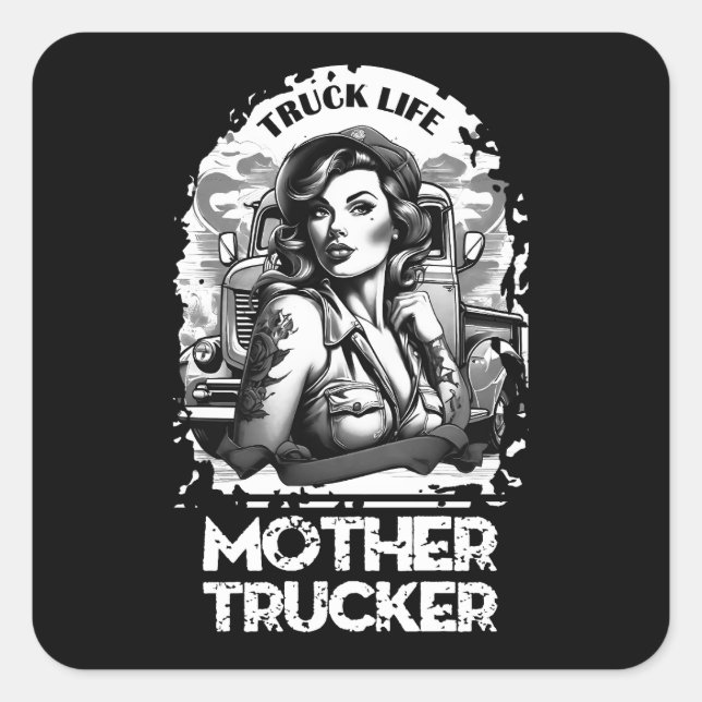 Mutter Trucker Quadratischer Aufkleber (Vorderseite)