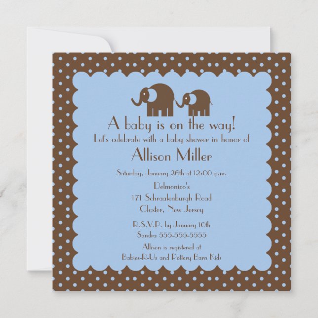 Mutter-u. Baby-Elefant-Jungen-Babyparty Einladung (Vorderseite)