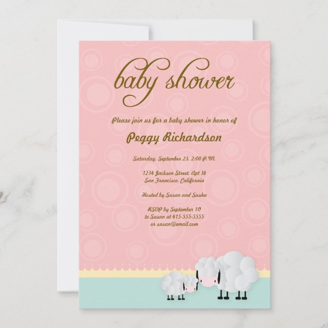 Mutter-u. Baby-Schaf-Babyparty laden ein: Rosa Einladung (Vorderseite)