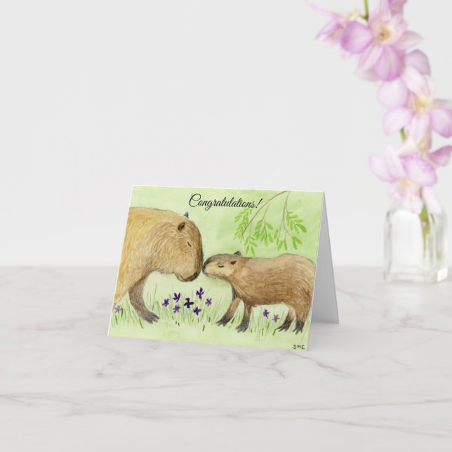 Mutter und Baby Capybara Card Karte (Orchidee)