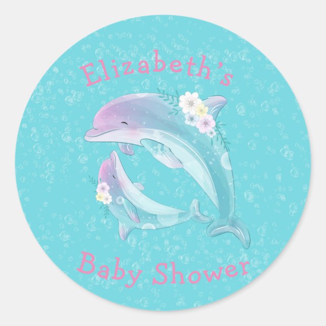 Mutter und Baby Dolphin Girl Shooting Monogram Runder Aufkleber (Vorderseite)