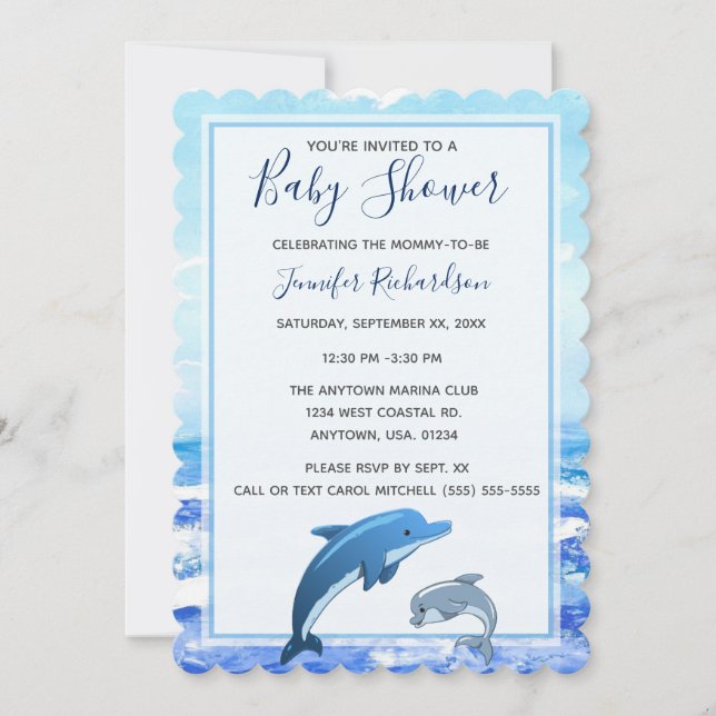 Mutter und Baby Dolphin Ocean Theme Babydusche Einladung (Vorderseite)