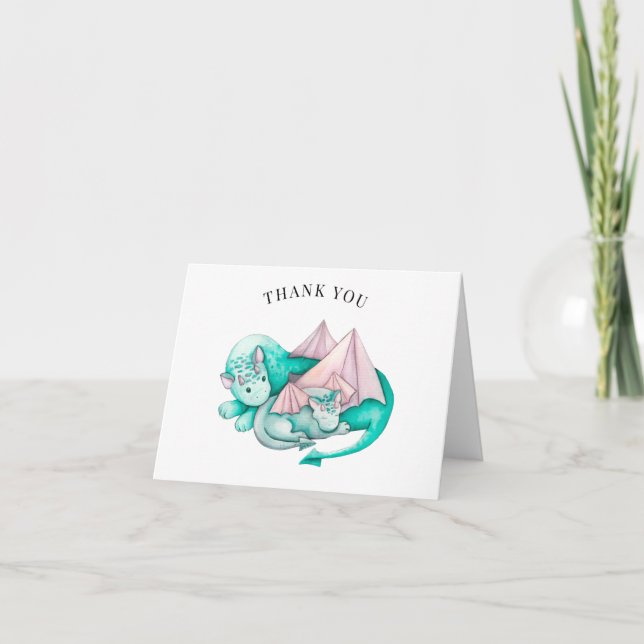 Mutter und Baby Dragon Baby Dusche Danke Karte (Vorderseite)