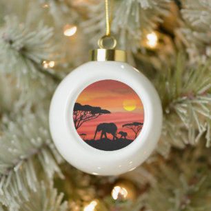 Mutter und Baby Elefant in der Serengeti Keramik Kugel-Ornament