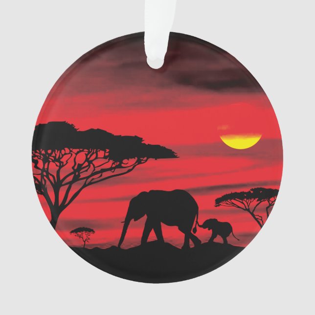 Mutter und Baby Elefant in der Serengeti Ornament (Vorderseite)
