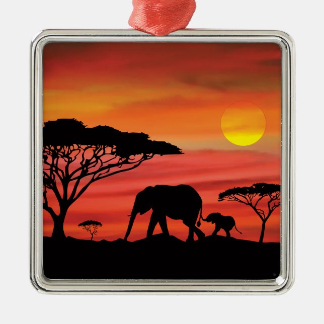 Mutter und Baby Elefant in der Serengeti Ornament Aus Metall (Vorne)