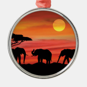 Mutter und Baby Elefant in der Serengeti Ornament Aus Metall