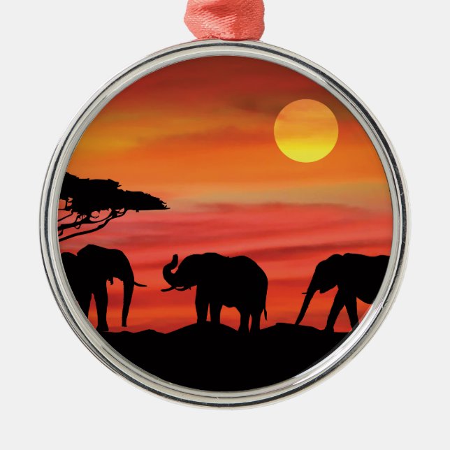 Mutter und Baby Elefant in der Serengeti Ornament Aus Metall (Vorne)