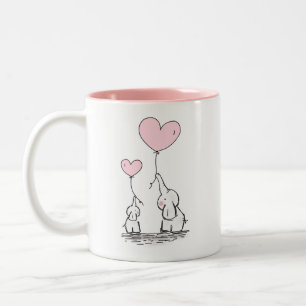 Mutter und Baby Elefanten mit Herzblasen Zweifarbige Tasse