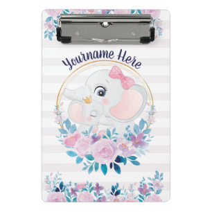Mutter- und Baby-Elefanten-Rosafarben-Blumenkranz Mini Klemmbrett