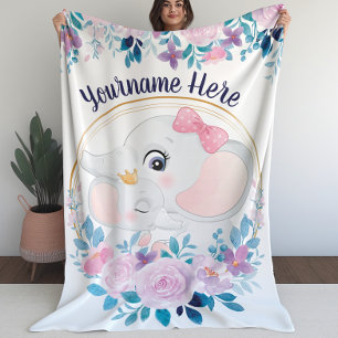 Mutter- und Baby-Elefanten-Rosafarben-Blumenkranz Sherpadecke