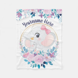Mutter- und Baby-Elefanten-Rosé-Blumenkranz Fleecedecke