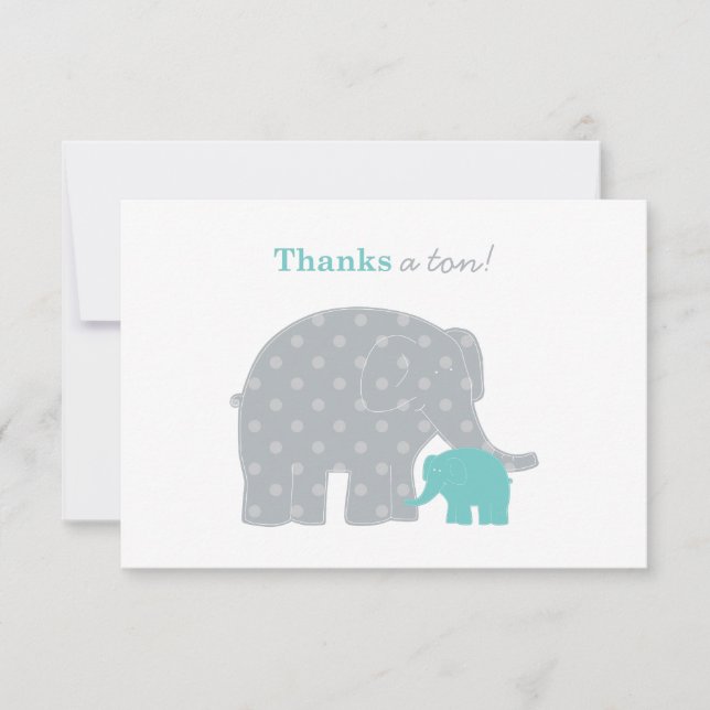 Mutter und Baby Elephant Dusche Aqua Blue und Grau Dankeskarte (Vorderseite)