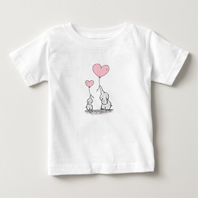 Mutter und Baby Elephant mit Balloons Baby T-shirt (Vorderseite)